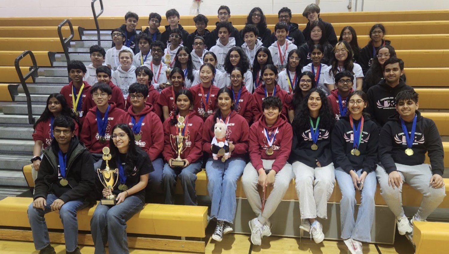 Cumberland Valley Science Olympiad team with trophies and medals